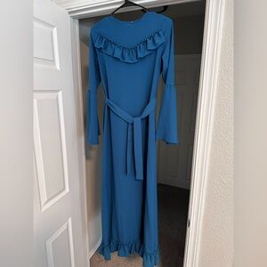 Elegant Blue Ruffle Maxi Dress